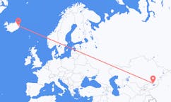 航班从哈萨克斯坦阿拉木图市到埃伊尔斯塔济市，冰岛塞尔