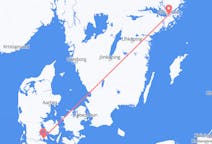 스웨덴 스톡홀름에서 출발해 덴마크 쇠네르보르그에게(으)로 가는 항공편