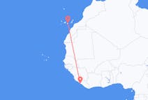 Vluchten van Monrovia, Liberia naar Las Palmas de Gran Canaria, Spanje