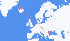 Fly fra byen Burgas, Bulgarien til byen Akureyri, Island