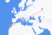 Vluchten van Oefa, Rusland naar Lanzarote, Spanje