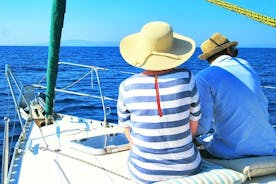 Honeymoon private day sailing tour from Naxos with fresh fish and champagne