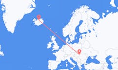 航班从匈牙利德布勒森市到阿克雷里市，冰岛塞尔
