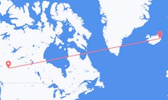 航班从加拿大大草原城市到埃伊尔斯塔济市，冰岛塞尔