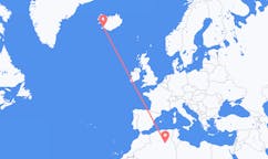 航班从阿尔及利亚瓦尔格拉市到雷克雅维克市，冰岛塞尔