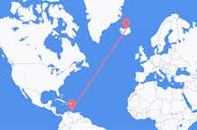 Vluchten van Willemstad, Curaçao naar Akureyri, IJsland