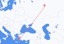 Vluchten van Kazan, Rusland naar Kos, Griekenland