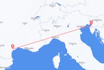 Flyg från Béziers, Frankrike till Trieste, Italien