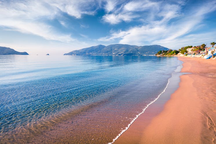 Photo of peaceful morning view of beach of Zakynthos (Zante) island.