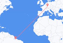 Flyg från Belém (kommun i Brasilien, Pará, lat -1,34, long -48,42), Brasilien till Karlsruhe, Tyskland