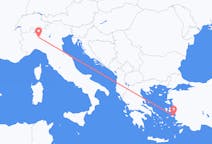 イタリアのミラノからから、ギリシャのサモス島までのフライト