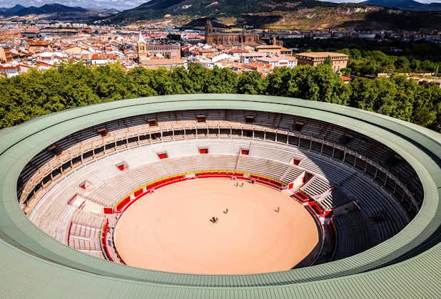 Photo of The aerial view of Plaza de Toros in Pamplona, the capital of Navarre province in northern Spain.