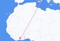 出发地 科特迪瓦阿比让目的地 马耳他瓦莱塔的航班