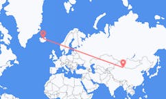 Fly fra byen Hami, Kina til byen Akureyri, Island