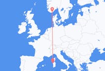 Vuelos de Kristiansand, Noruega a Alguer, Italia