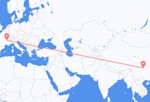 Flyrejser fra Chongqing, Kina til Lyon, Frankrig