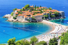 Photo of panoramic aerial view of old town of Budva, Montenegro.