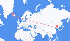 航班从中国丹东市市到雷克雅维克市，冰岛塞尔