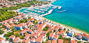 Photo of adriatic village of Bibinje harbor and waterfront panoramic view, Croatia.