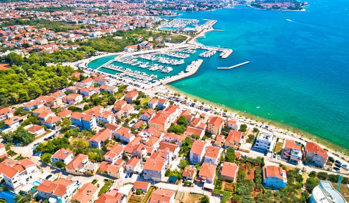 Aerial panorama of the cityscape and waterfront of Zadar, Croatia