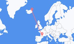 航班从法国图卢茨市到埃伊尔斯塔济市，冰岛塞尔