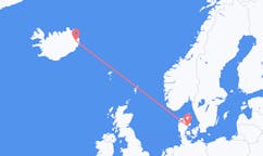 航班从丹麦奥胡斯市到埃伊尔斯塔济市，冰岛塞尔