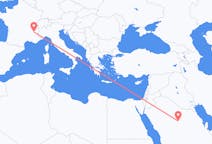 Loty z Al-Kasim, Arabia Saudyjska do Grenoble, Francja