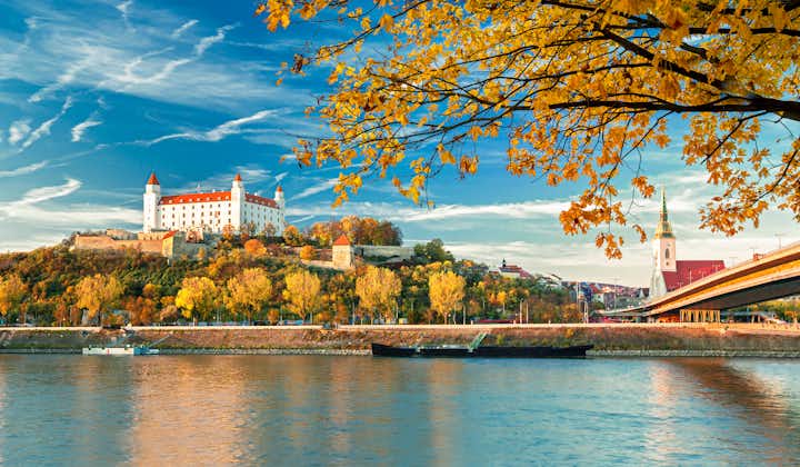 Photo of Bratislava castle, Danube river and Bratislava old town autumn view, Slovakia.