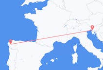 出发地 意大利出发地 的里雅斯特目的地 西班牙圣地亚哥 － 德孔波斯特拉的航班