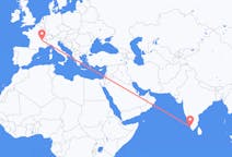 Flyreiser fra Kochi, India til Lyon, Frankrike