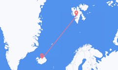 Vluchten van de stad Longyearbyen, Spitsbergen en Jan Mayen naar de stad Akureyri, IJsland