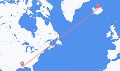 Fly fra byen Baton Rouge, USA til byen Akureyri, Island