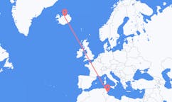 航班从突尼斯斯法克斯市到阿克雷里市，冰岛塞尔