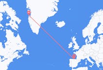 Vluchten van Aasiaat, Groenland naar Santander, Spanje