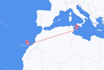 Vols depuis la ville de Lampedusa vers la ville de Fuerteventura