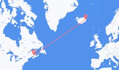 航班从加拿大蒙克顿市到Egilssta?ir市，冰岛塞尔