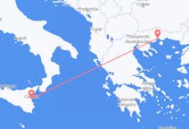 イタリアのカターニアから、ギリシャのカバラ県までのフライト
