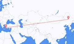 Flyg från Daqing, Kina till Kos, Grekland