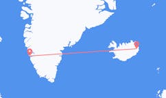 Fly fra byen Nuuk, Grønland til byen Egilsstaðir, Island