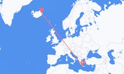 航班从希腊哈尼亚市到Egilssta?ir市，冰岛塞尔