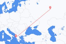 Vluchten van Kazan, Rusland naar Korfoe, Griekenland
