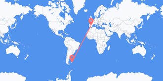 Flyrejser fra Falklandsøerne (Islas Malvinas) til Spanien