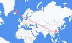 航班从中国深圳市市到埃伊尔斯塔济市，冰岛塞尔