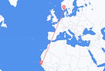 Vluchten van Ziguinchor, Senegal naar Kristiansand, Noorwegen