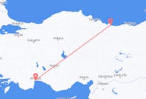 トルコのアンタルヤから、トルコのオルドゥまでのフライト