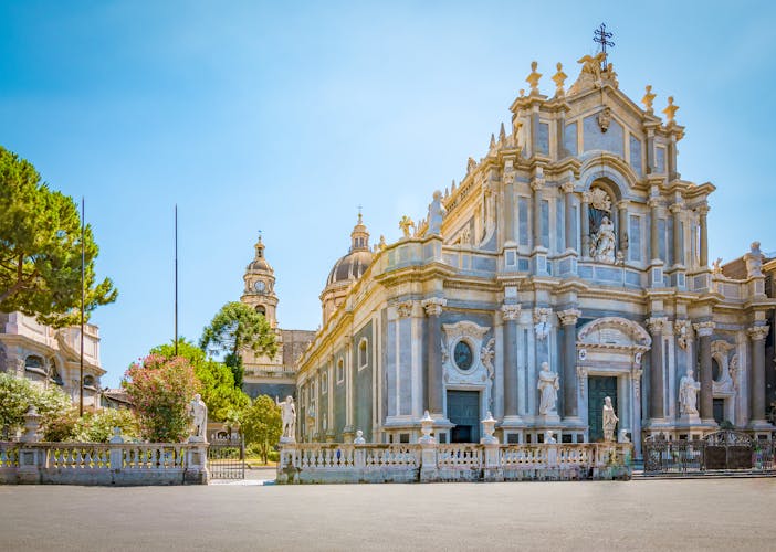 Piazza del Duomo with Cathedral of Santa Agatha in Catania, Sicily, Italy.