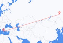 Flights from Neryungri, Russia to Santorini, Greece