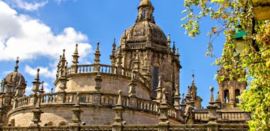 Photo of Facade of Santiago de Compostela cathedral in Obradoiro square, Spain.