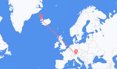 航班从奥地利因斯布鲁克市到伊萨菲厄泽市，冰岛塞尔