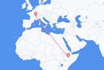 Flyrejser fra Goba, Etiopien til Lyon, Frankrig